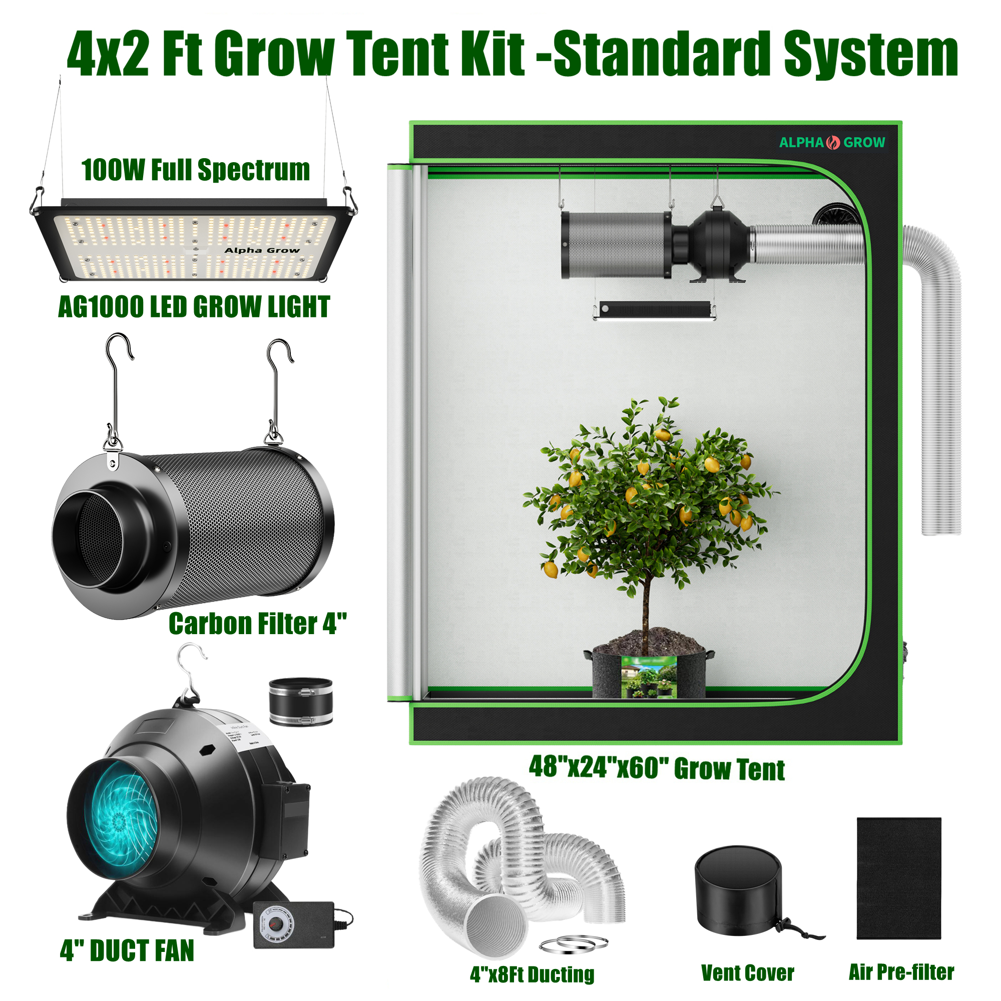 Carbon Filter Inline - ALPHAGROW 4x2 ft. Grow Tent Kit