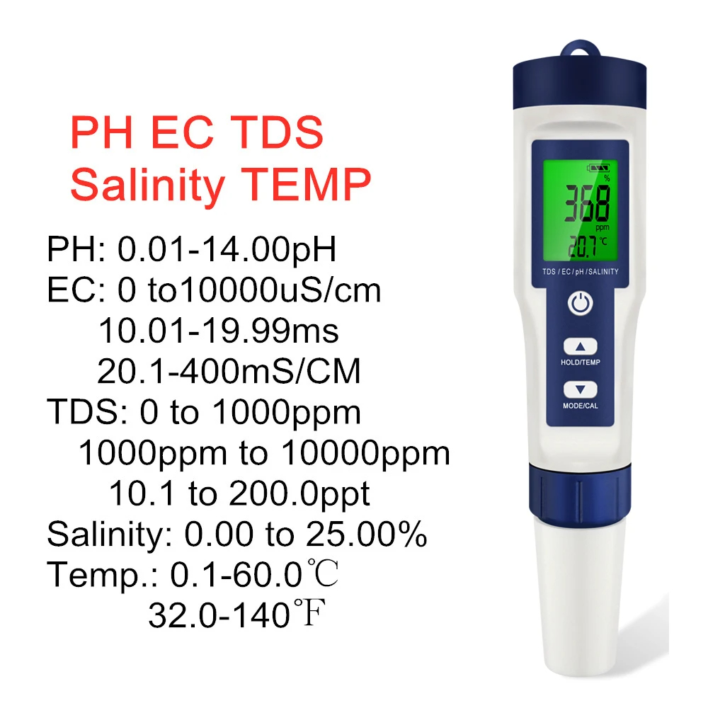 5 In 1 Digital PH Meter TDS EC - Ph Up Down Solution ulasan dan harga